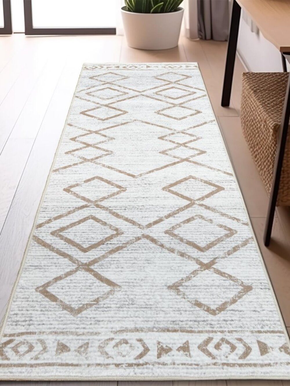 Runner Rug 2x6 Moroccan Geometric Hallway Area Rug, Geo Taupe